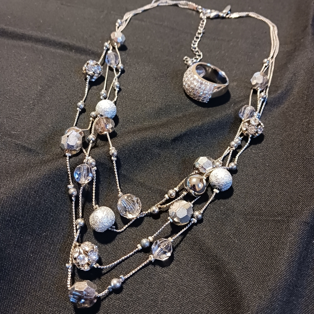 CZ .925 Size 6 Ring & NY Silver-toned Necklace